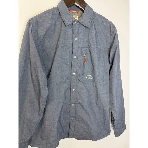 LL Bean Windbreaker Snap Up Shirt Jacket Blue Mesh Lined Mens Sz M Nylon - Picture 3 of 9